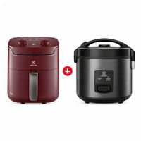 Combo Electrolux Efficient: freidora de aire EAF41 de 5.6 L, roja + olla arrocera ERC30 de 3.5 L, negra
